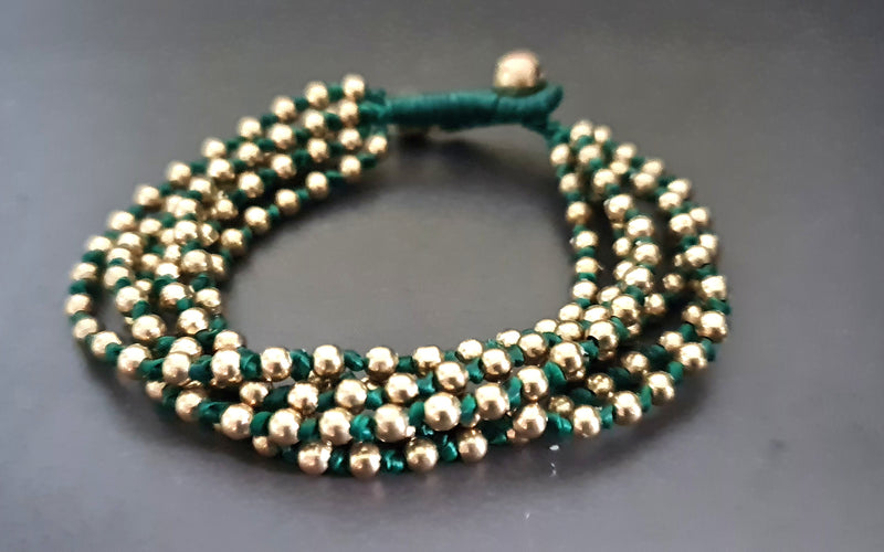 Hippie Hobo Brass Beaded Unisex Jewelry Bracelet, Beaded Bracelets, Men Bracelets
