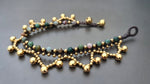 Bohemian Chandelier Bracelet Anklet Stone Brass 6 mm Bells Jingling Women , Gift for Girls, Stone Bracelets, Bells Bracelets