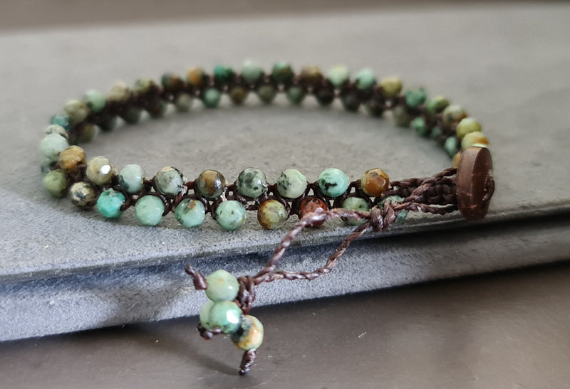 Unisex Adjustable Faceted African Turquoise Wax Cord Jewelry Wrap Bracelet Anklet , Faceted Bracelet, Unisex Bracelet, Chain Bracelet