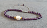 Adjustable Single Pearl Amethyst Women Jewelry Bracelet Anklets, Chain Bracelets, Gifts for girls