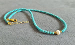 3mm Turquoise Natural Stone Single Pearl Chocker Women Necklace, Short Necklace, Gifts for Girls