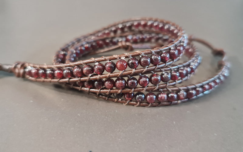 Garnet Dark Brown Leather Wrap Bracelet/ Anklet,Unisex Bracelet, Bracelet for Women,Leather Bracelet