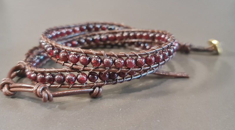 Garnet Dark Brown Leather Wrap Bracelet/ Anklet,Unisex Bracelet, Bracelet for Women,Leather Bracelet