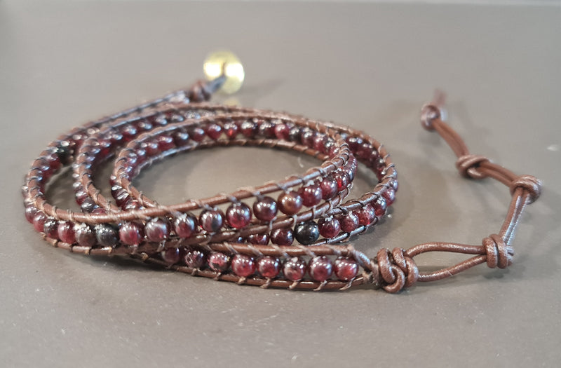 Garnet Dark Brown Leather Wrap Bracelet/ Anklet,Unisex Bracelet, Bracelet for Women,Leather Bracelet