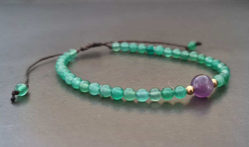 Single Amethyst Jade Natural Stone Adjustable Chain Bracelet Anklet Choker Necklace , Stone Bracelet, Unisex Bracelet, Chain Anklet