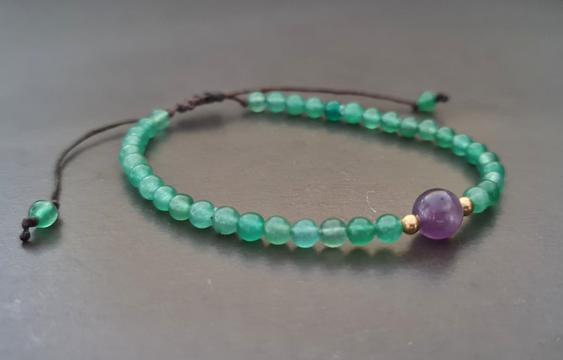 Single Amethyst Jade Natural Stone Adjustable Chain Bracelet Anklet Choker Necklace , Stone Bracelet, Unisex Bracelet, Chain Anklet