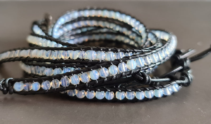 4 mm Moonstone Leather Wrap Bracelet/Anklet,Leather Wrap, Unisex Bracelet, Men Bracelet, Women Bracelet