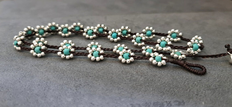 Handmade Flower Turquoise Bohemian Women Jewelry Necklace, Beaded Necklace , Long Necklace