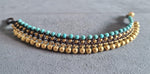 Triple Layer Jingling Turquoise Bracelet Anklet, Women Bracelet, Brass Bell,Gift Bracelet