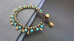 Jingling Brass Water Drop Blue Turquoise Round Stone Bracelet Anklet,Women Anklet