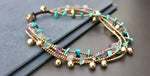 Chip Stone Turquoise Fluorite Brass Chain Jingle Bells Womem Jewelry Boho Bracelet Anklet, Gifts for Girls, Chain Bracelets