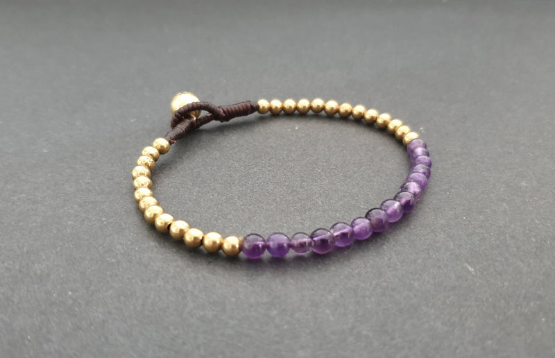 4mm Round Gemstone Amethyst Single Brass Chain Women Bracelet Anklet , Bead Chain