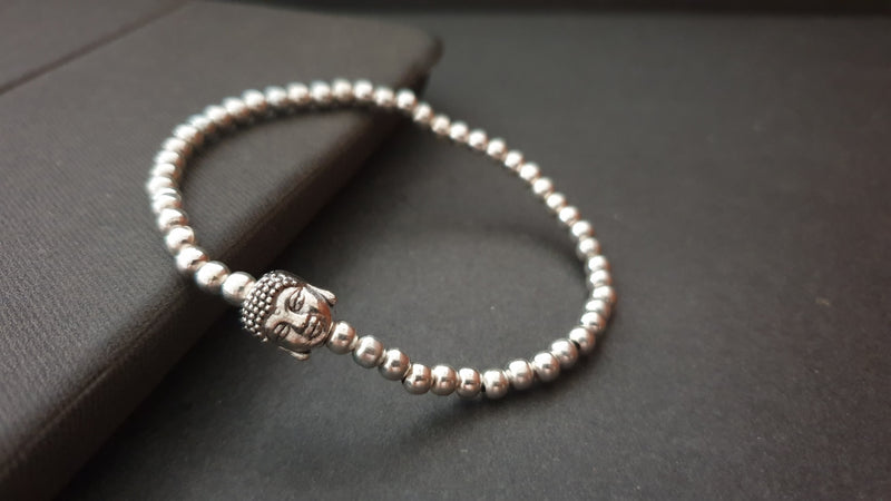 4mm  Round Silver Beads Elastic Women Unisex Bracelet,Beaded Bracelets, Women Bracelet, Wrap Bracelet,Unisex Bracelet