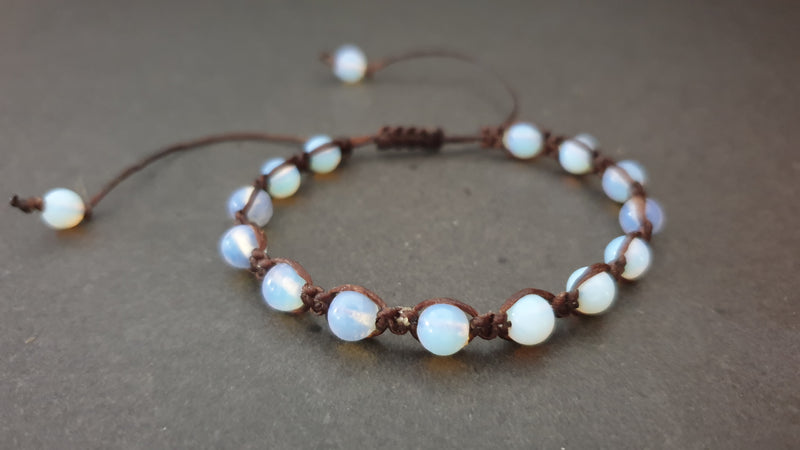 6 mm Moonstone Round Stone Beads Woven Wax Cord Adjustable Bracelet, Friendship Bracelet, Beads Bracelet