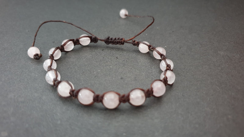 6 mm Rose Quartz Round Stone Beads Woven Wax Cord Adjustable Bracelet, Friendship Bracelet, Beads Bracelet