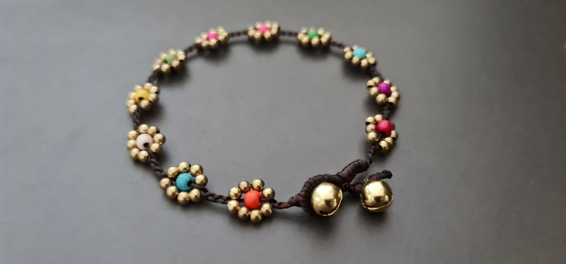 Daisy Stone Colorful Howlite Brass Flower Anklet Bracelet, Beaded Bracelets, Flower Anklet, Women Anklet, Stone Bracelet