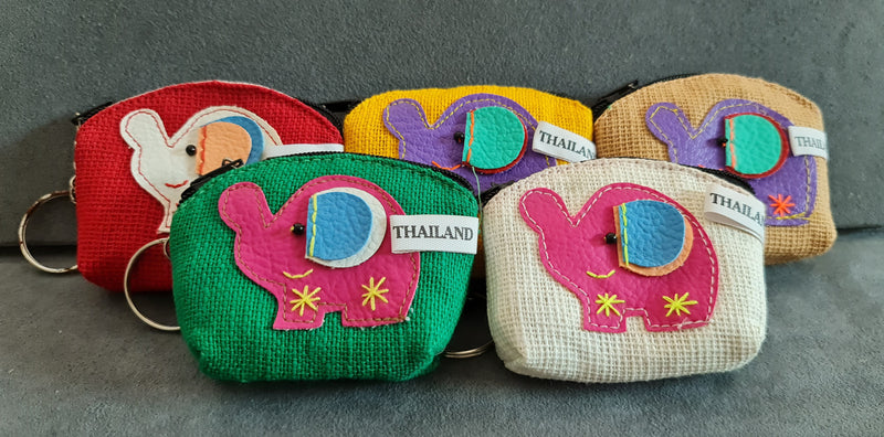 Jewelry Pouch , Set of 5 Handmade Silk Elephant Coin Purse With Zipper ,Gift, Women ,Elephant Pouch
