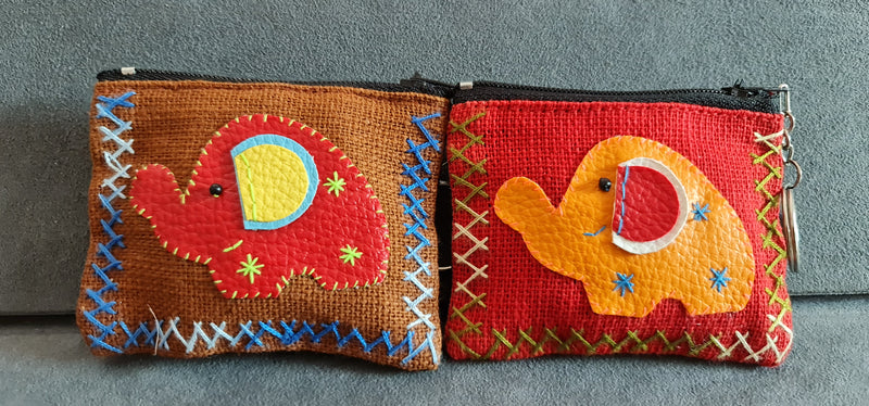 Jewelry Pouch , Set of 4 Handmade Cotton Elephant Coin Purse,Gift, Women ,Elephant Pouch