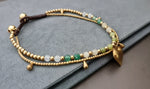 Gold Heart Charm Brass Bead Jade Stone Chain Bracelet Anklet Womem Jewelry, Women Anklet, Brass Beaded, Chain Bracelet, Women Bracelets