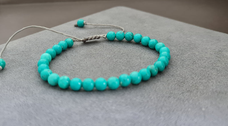 Single Chain 6mm Adjustable Turquoise Unisex Jewelry Bracelet, Beads Bracelet,Women Bracelets