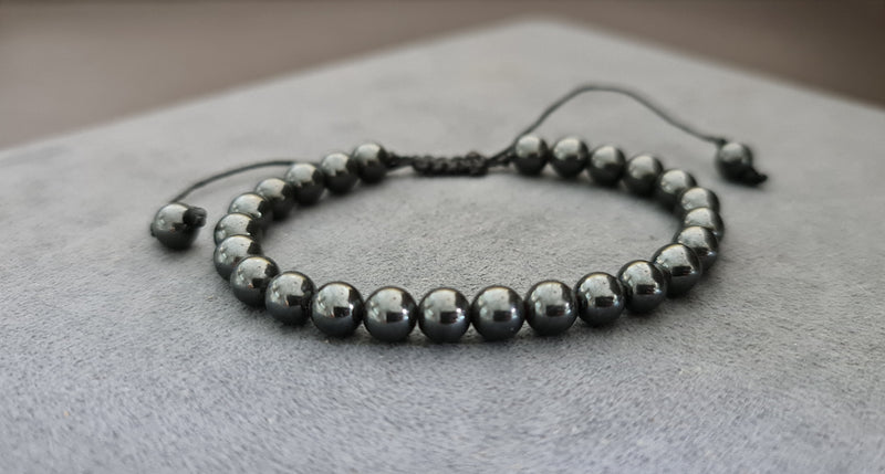 Single Chain 6mm Adjustable Hematite Unisex Jewelry Bracelet, Beads Bracelet,Women Bracelets