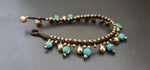 Round Blue Turquoise  Brass Bell Anklet,Beaded Anklet, Beads Bracelet, Metal Beads,Women Anklet