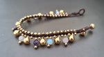 6mm Round Stone Moonstone Rose Quartz Amethyst Brass Bell Anklet,Beaded Anklet, Beads Bracelet, Metal Beads,Women Anklet