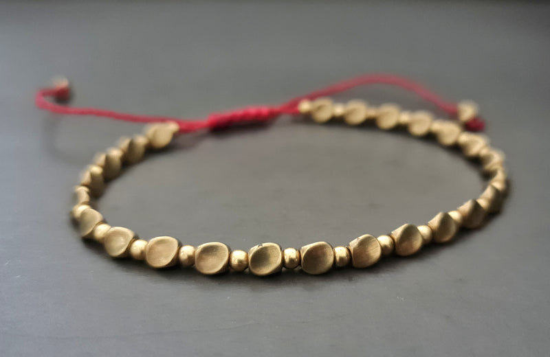 Unisex Adjustable Brass Round Twist Beads Wrap Chain Bracelet Anklet , Faceted Bracelet, Unisex Bracelet, Chain Bracelet
