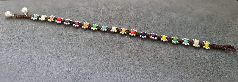 Candy Colorful Beaded Flower Wax Cord Women Jewelry Anklet Bracelet, Flower Bracelets, Women Bracelets