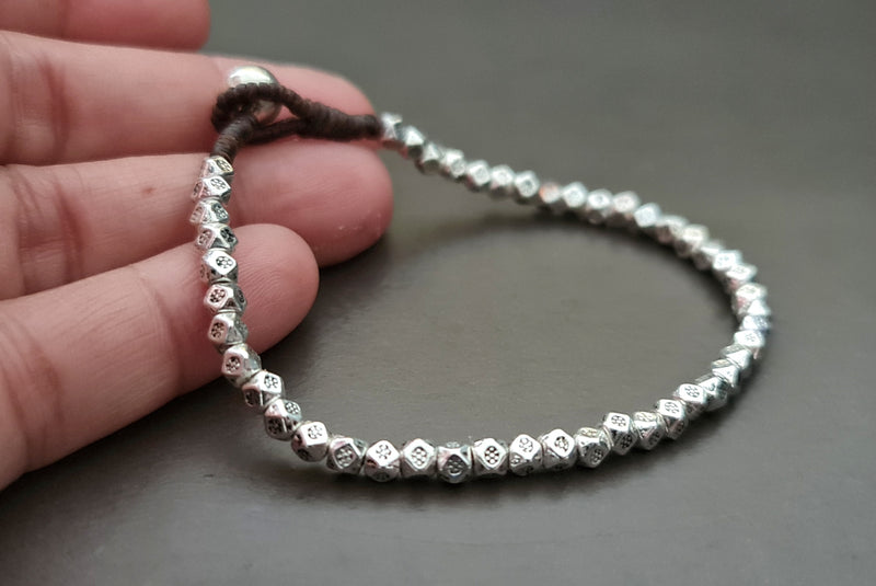 Faceted Chain Metal Bracelet, Bead Bracelet Anklet, Silver Bracelets, Unisex Bracelets
