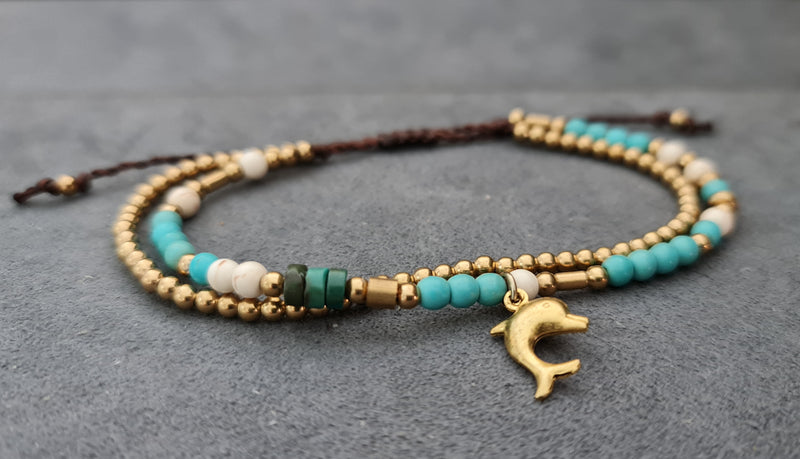 Turquoise Howlite Brass Chain Adjustable Bracelet, Beaded Bracelet, Turquoise Bracelet, Brass Bracelet,Women Bracelet,Unisex Bracelet