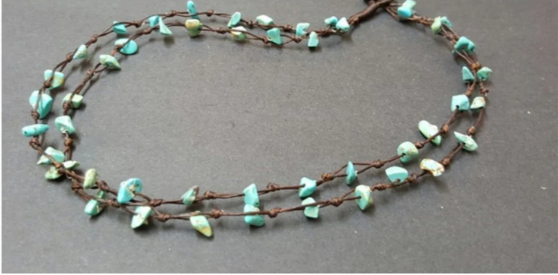 Double Strand Chip Turquoise Bohemian Summer Beach Chip Stone Necklace