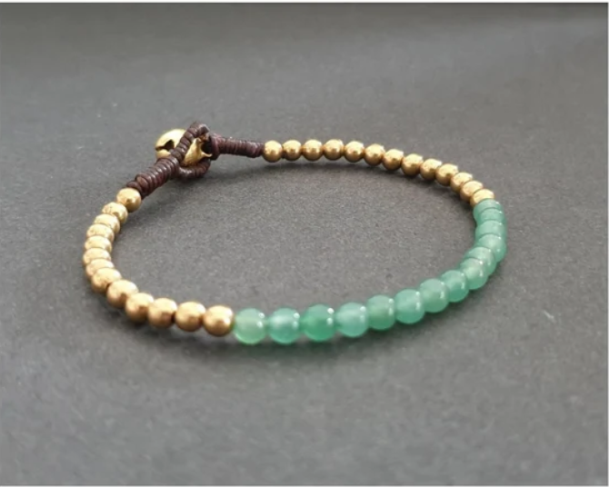 4mm Round Gemstone Jade Single Brass Chain Women Bracelet Anklet , Bead Chain