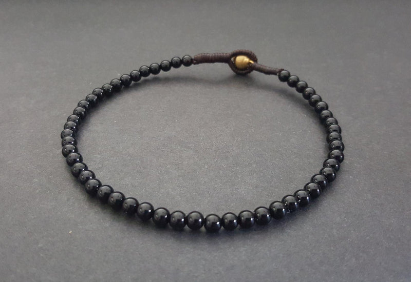 4mm Onyx Gemstone Round Beads Single Chain Anklet Bracelet