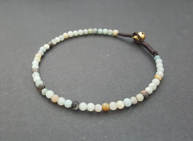 4mm Amazonite Gemstone Round Beads Single Chain Anklet Bracelet