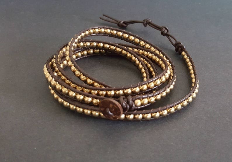 Brass Beads Leather Wrap Bracelet/Anklet,Leather Wrap, Unisex Bracelet, Men Bracelet, Women Bracelet