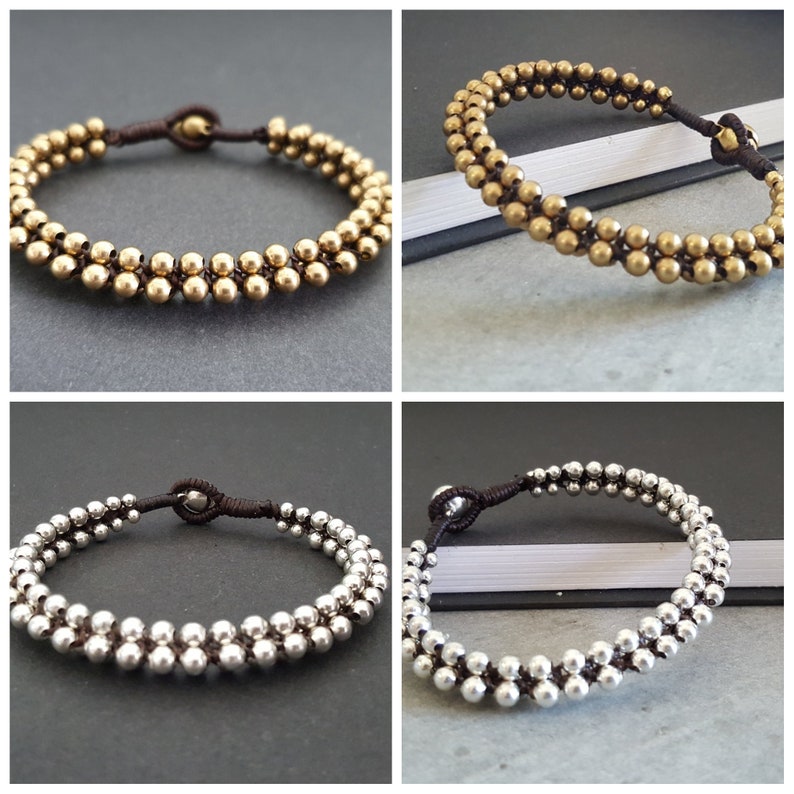 Woven Brass Silver / Brass Beads Bracelet, Beads Bracelet, Women Anklet,Unisex Bracelet