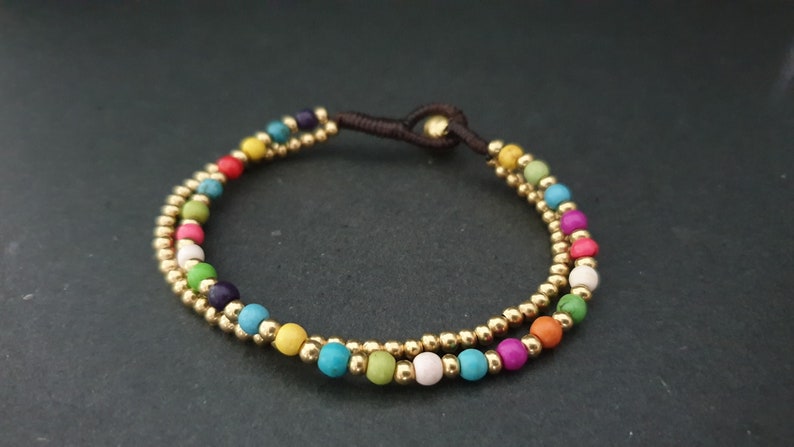Colorful Howlite Double Chain Bracelet Anket, Beaded Anklet, Women Anklet, Brass Chain, Stone Anklet