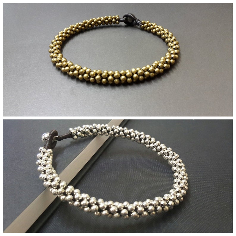 Around Silver Brass Rose Gold Ball Anklet Bracelet, Beads Bangle,Beaded Anklet,Brass Bracelet