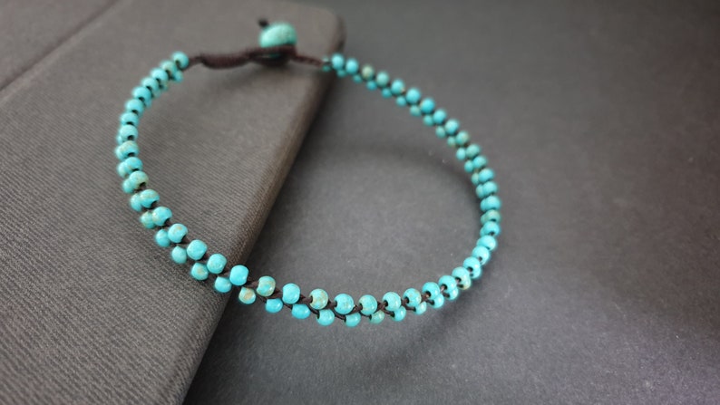 3mm Blue Turquoise Braid Wax Cord Hippie Anklet, Women Anklet, Beaded Anklet