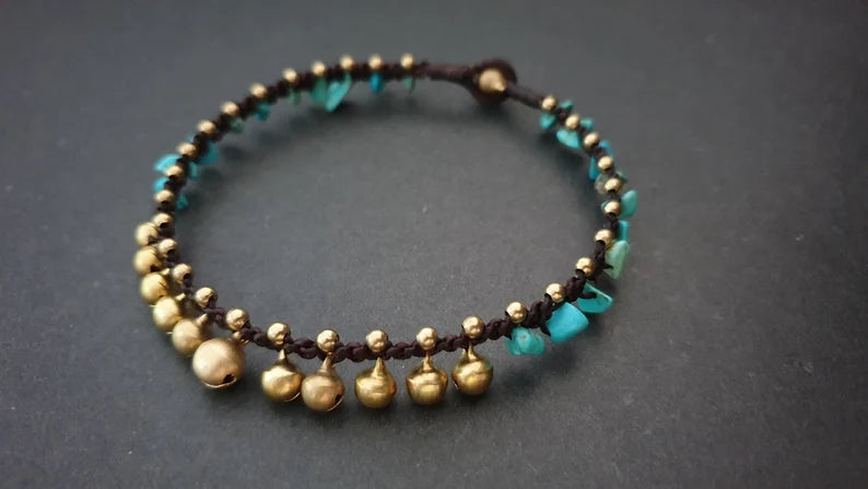 Jingling Brass Bell ChipTurquoise Women Anklet,Beaded Anklet,Women Anklet,Turquoise Anklet
