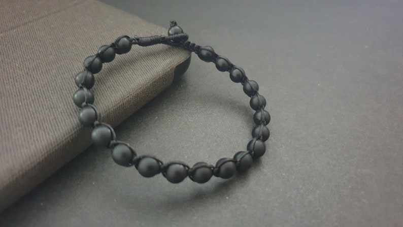 6mm Matte Onyx  Handmade Wax Cord Single Bracelet, Beads Bracelet,Brown Cord
