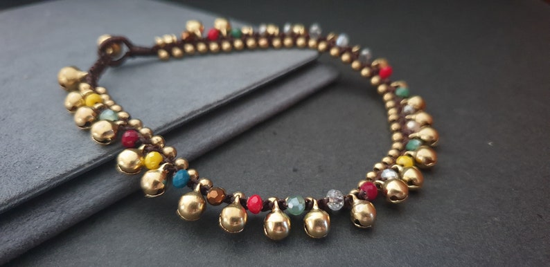Jingling Brass Bell Colorful Crystal Bracelet Anklet, Women Anklet, Chain Bracelet