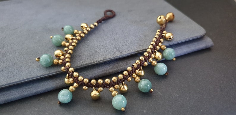 Round Jade Brass Bell Anklet,Beaded Anklet, Beads Bracelet, Metal Beads,Women Anklet