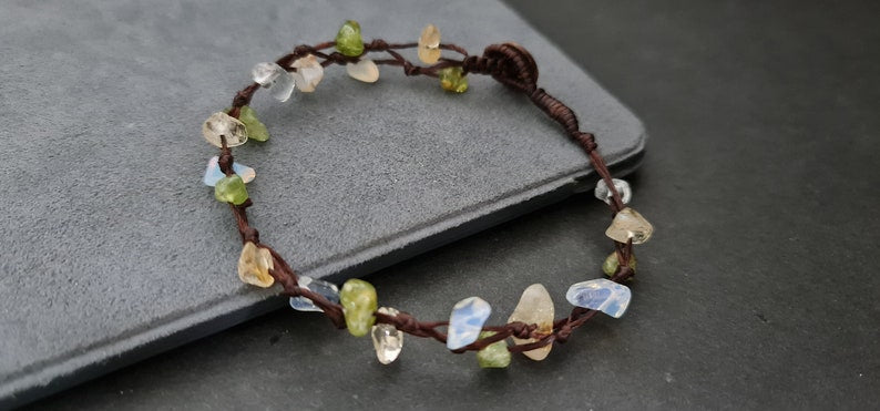 Bohemian Citrine Moonstone Peridot Chip Beads Bracelet Anklet, Beaded Anklet, Women Anklet, Stone Beads, Gift Anklet