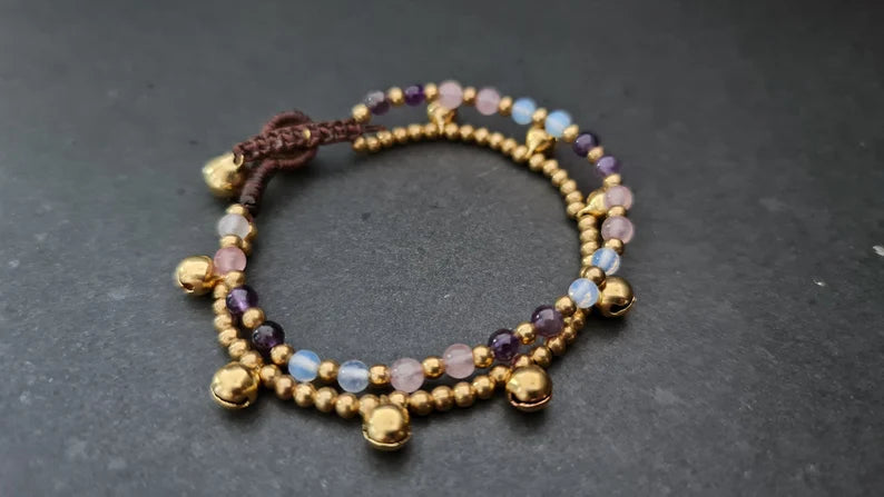 Women Jewelry Mixed  Stone Silver / Brass Beads Chain Bracelet Anklet, Women Anklet, Chain Bracelet