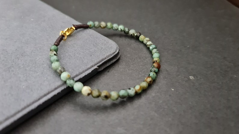 4 mm Faceted African Turquoise Single Chain Bracelet Anklet,Women Anklet,Beaded Bracelet,Wrap Bracelet