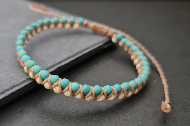 Unique  Charm Turquoise Howlite Braided Stone Adjustable Bracelets ,Unisex Bracelet