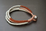 Triple Knot Earth Silver Bead Unisex Jewelry Boho Bracelet,Men Bracelet, Women Anklet