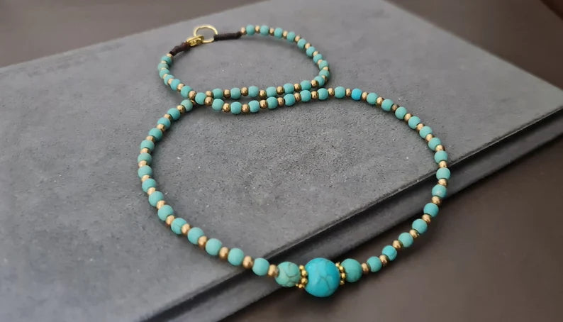 Single Chain Turquoise Women Elegant Necklace , Beaded Necklace, Wrap Bracelet